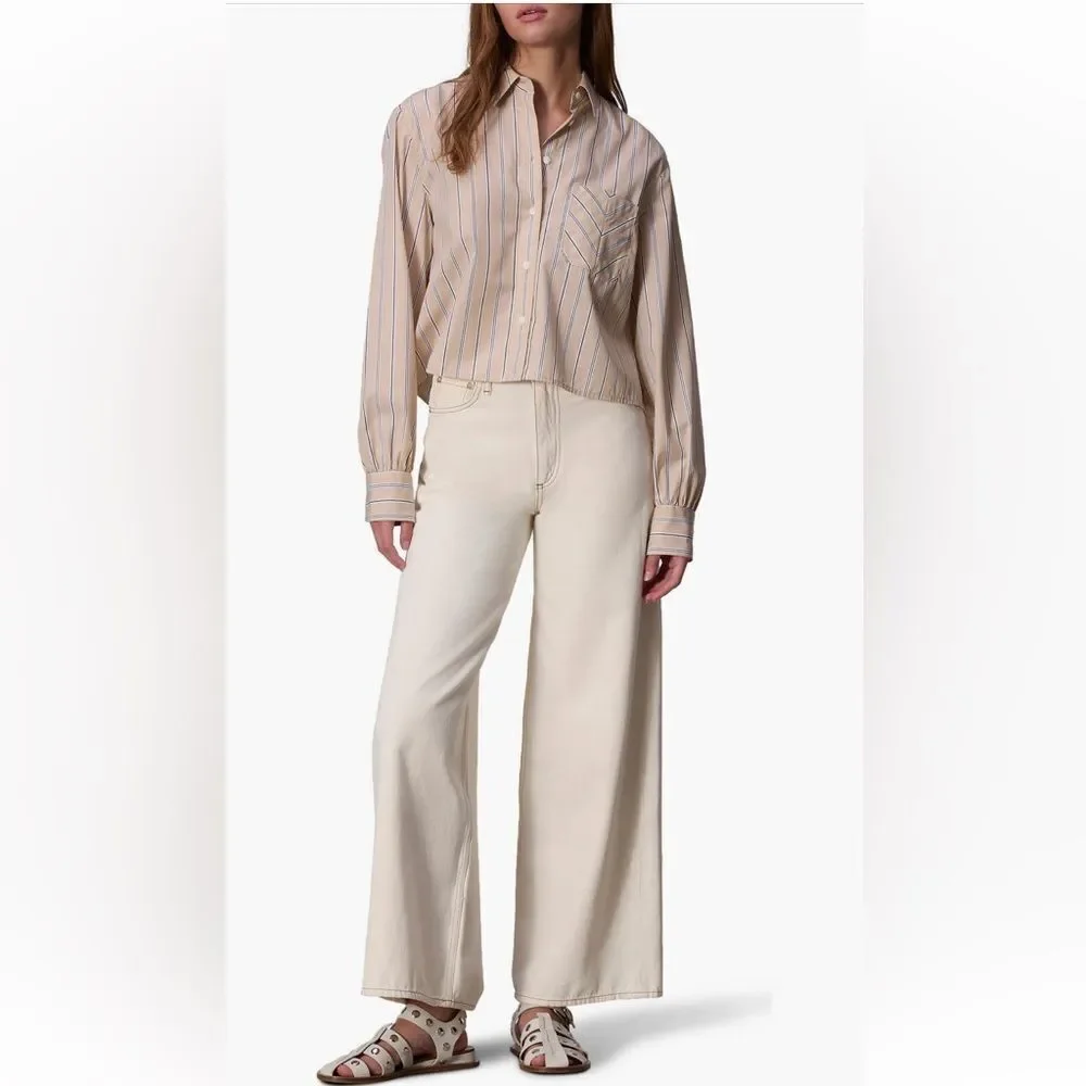 NEW rag & bone Sofie High Rise Ultra Wide Leg Jeans in Ecru Plus Size 33